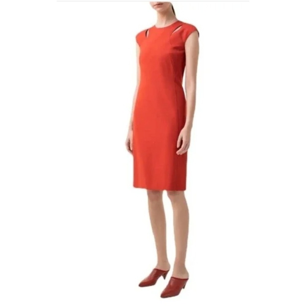 Akris Punto Sheath Dress Sz 6 Red Orange Cutout Textured Sleeveless Knee Length - Picture 2 of 16